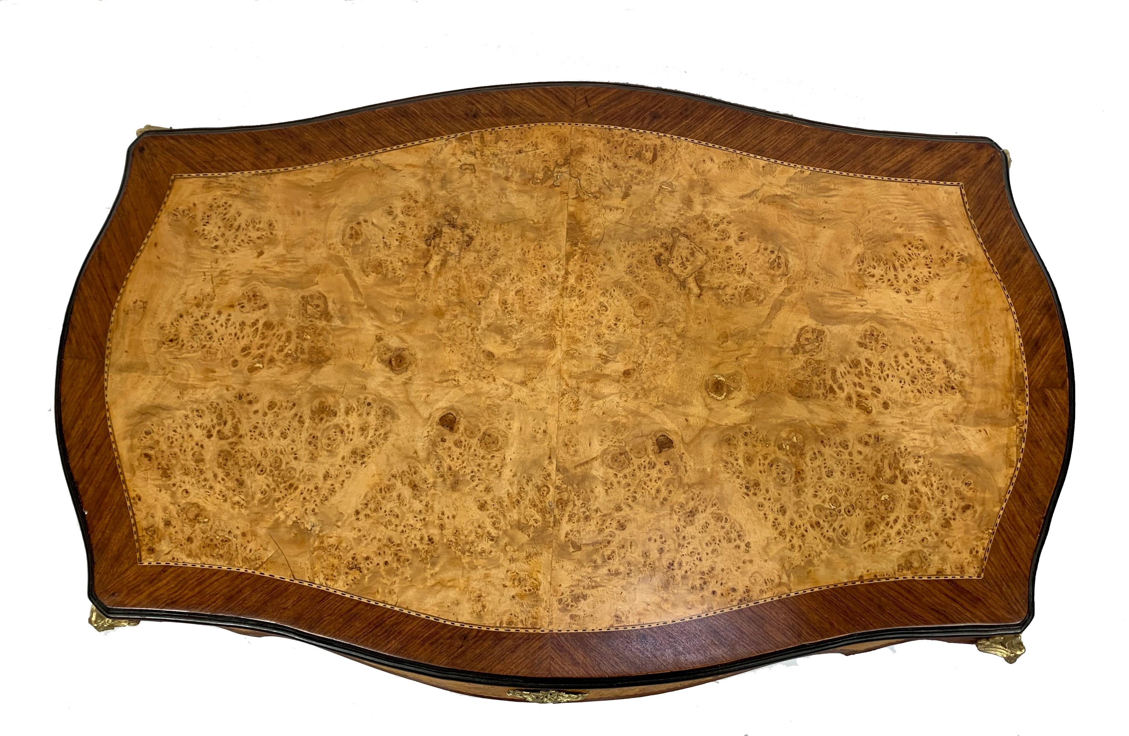 French Inlaid Burled Walnut and Gilt Bronze Mounted Coffee Table 2