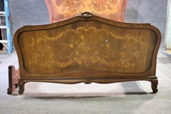 French Inlaid Carved Walnut Mother of Pearl Bed Attributed to R.J. Horner
