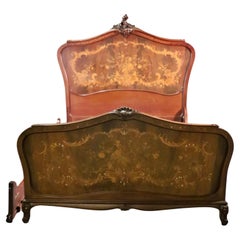 French Inlaid Carved Walnut Mother of Pearl Bed Attributed to R.J. Horner