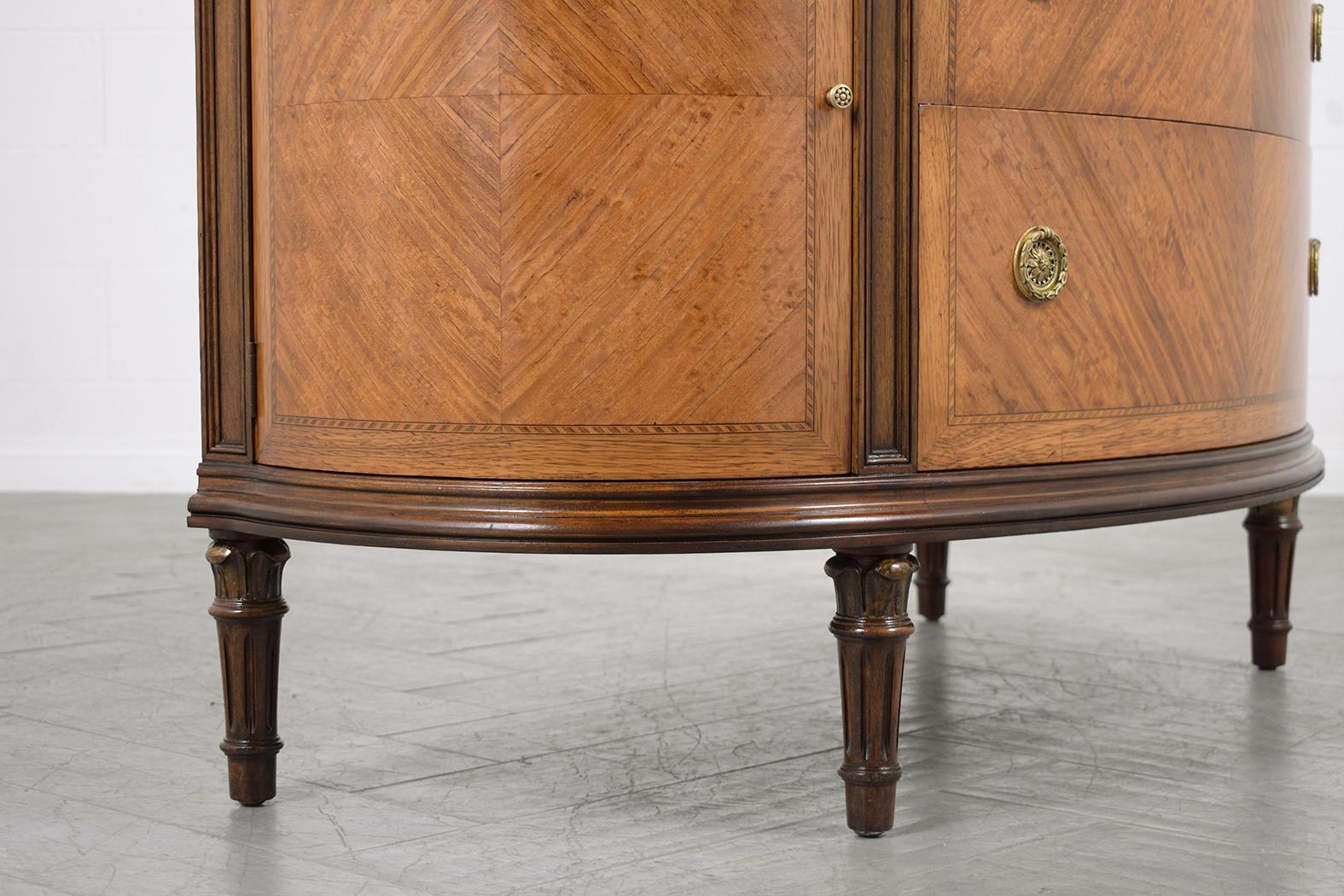 1940s Restored French Louis XVI Demilune Commode with Fruitwood Inlays & Molding 3