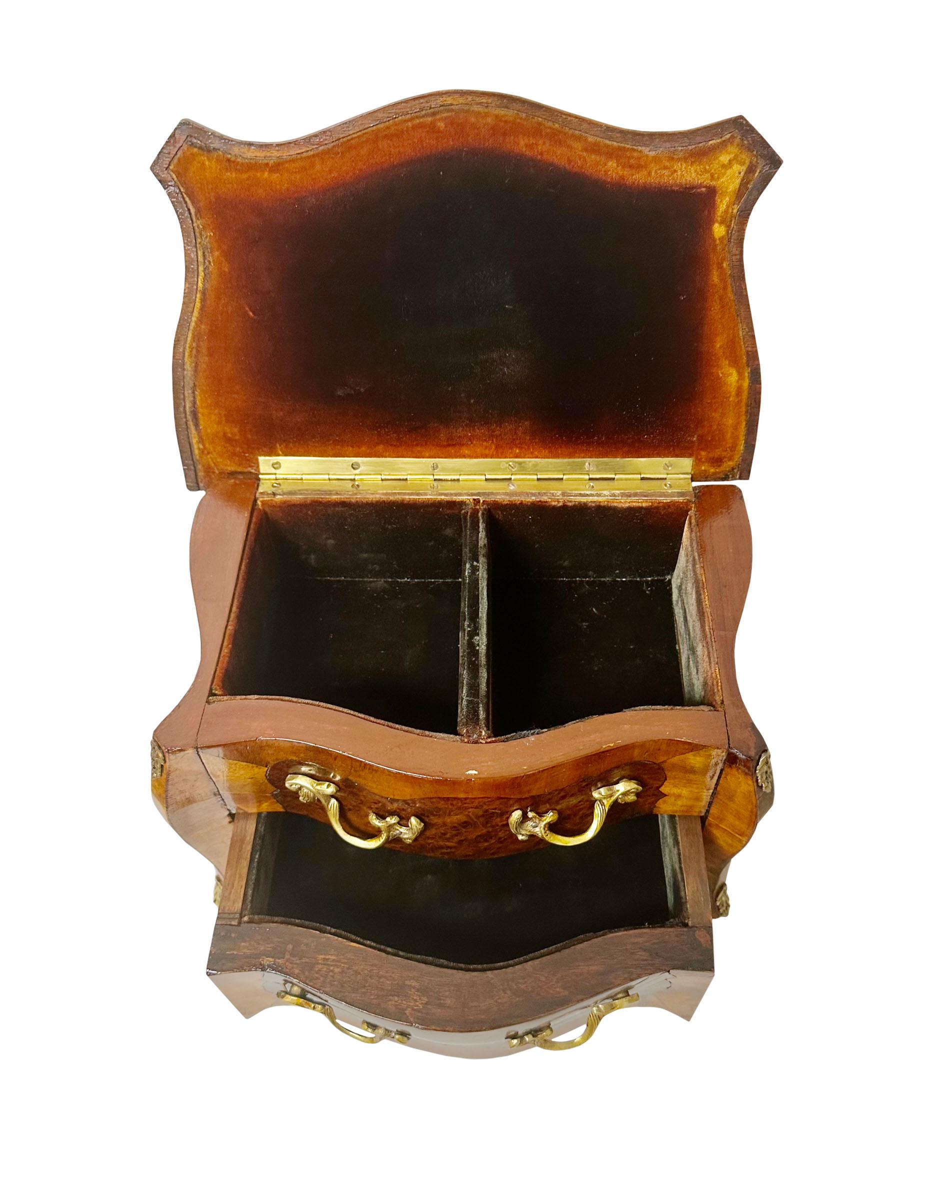 Brass French Inlaid Diminutive Commode Jewelry Box  For Sale