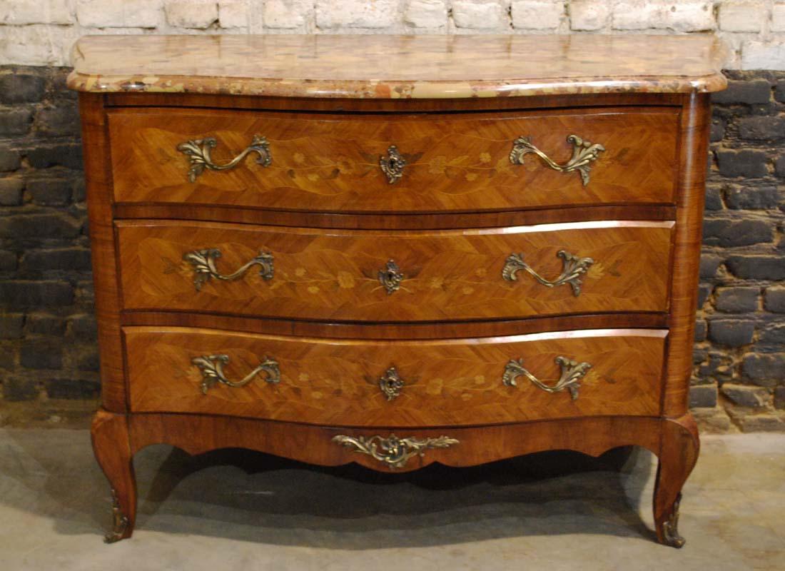 Louis XV French Inlaid Dresser in Rosewood with Sarrancolin Marble Top