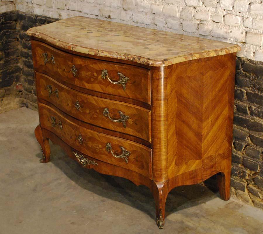 20th Century French Inlaid Dresser in Rosewood with Sarrancolin Marble Top