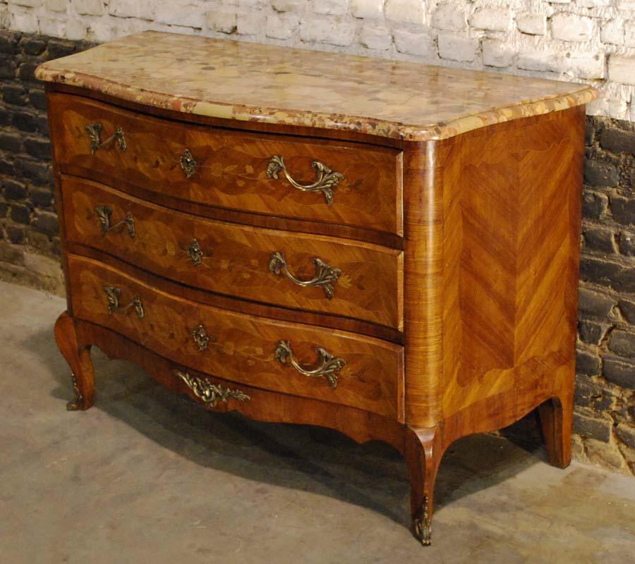 Bronze French Inlaid Dresser in Rosewood with Sarrancolin Marble Top