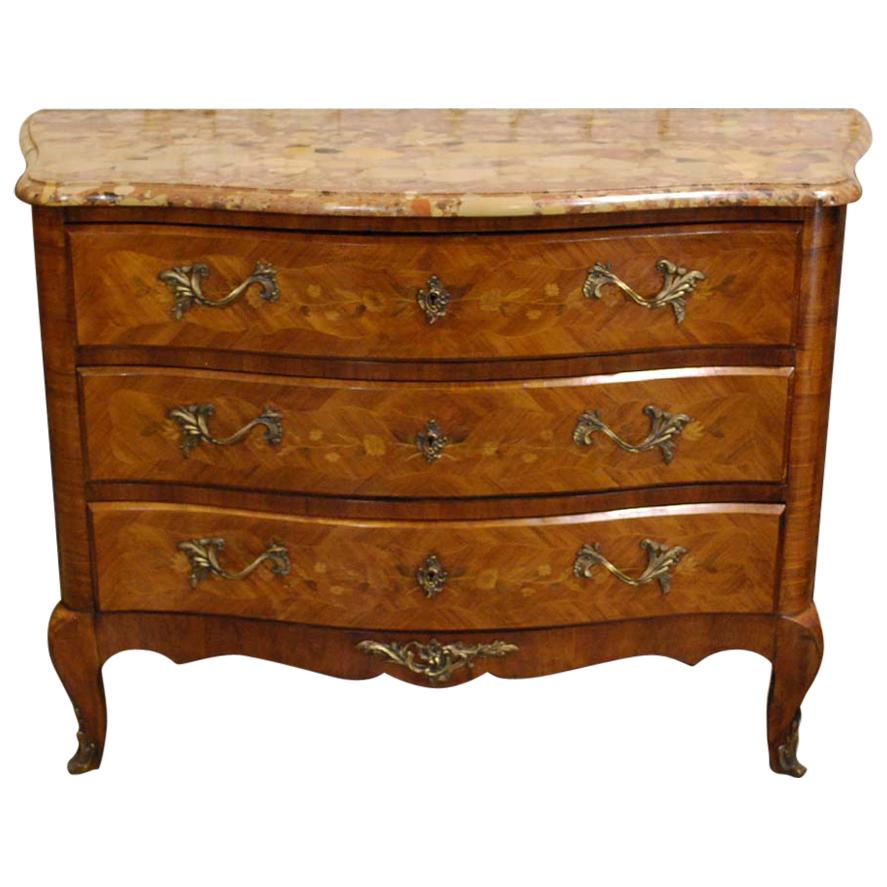 French Inlaid Dresser in Rosewood with Sarrancolin Marble Top