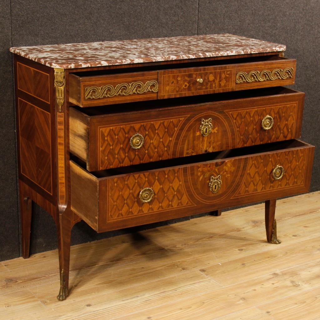 French Inlaid Dresser with Marble Top from 20th Century 4