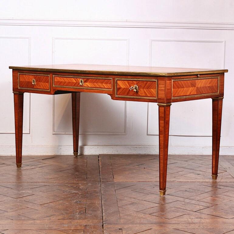 Early 20th Century French Inlaid Fruitwood Louis XVI Style Bureau Plat