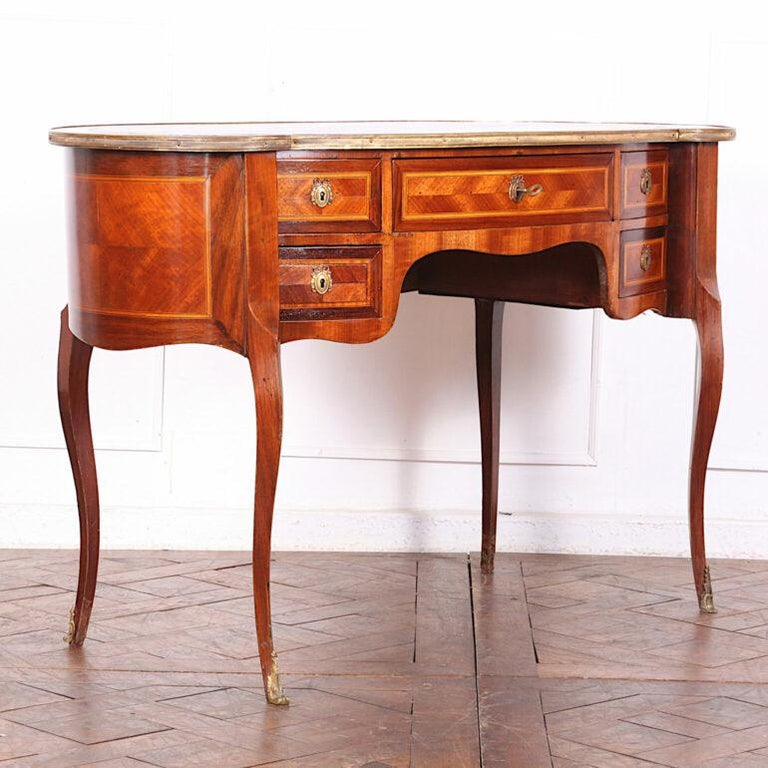 French Inlaid Kidney Shaped Desk C.1910 at 1stDibs
