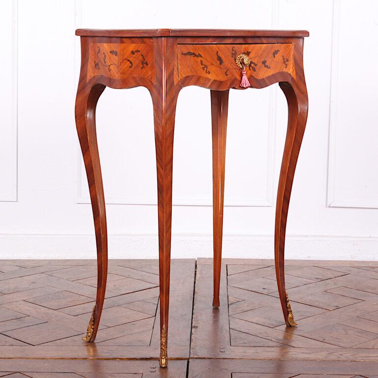 20th Century French Inlaid Kingwood Louis XV Side Table with Drawer
