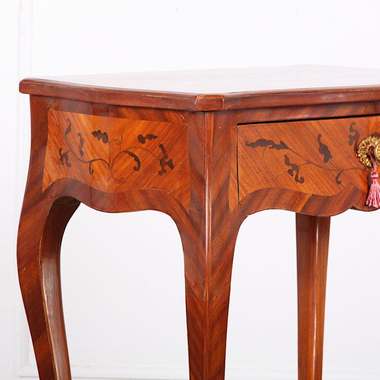 French Inlaid Kingwood Louis XV Side Table with Drawer 1