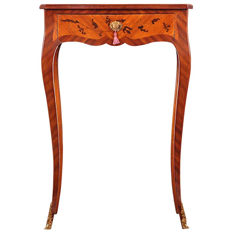 French Inlaid Kingwood Louis XV Side Table with Drawer