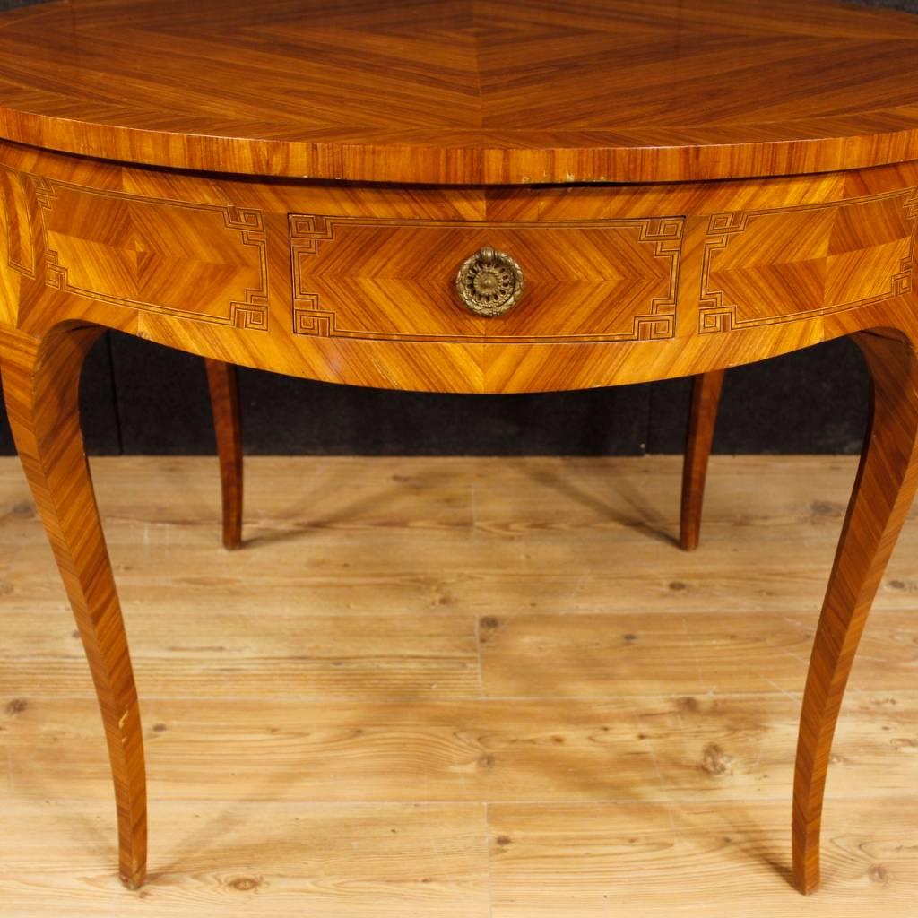 Ebonized French Inlaid Leaf Dining Table in Wood in Louis XV Style from 20th Century