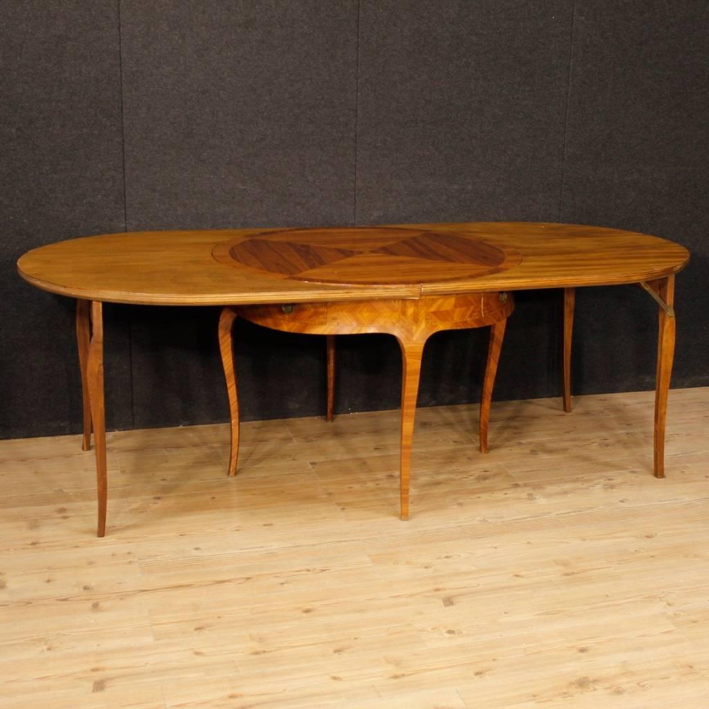 French Inlaid Leaf Dining Table in Wood in Louis XV Style from 20th Century 5