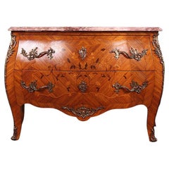 French Inlaid Louis XV Bombe Commode