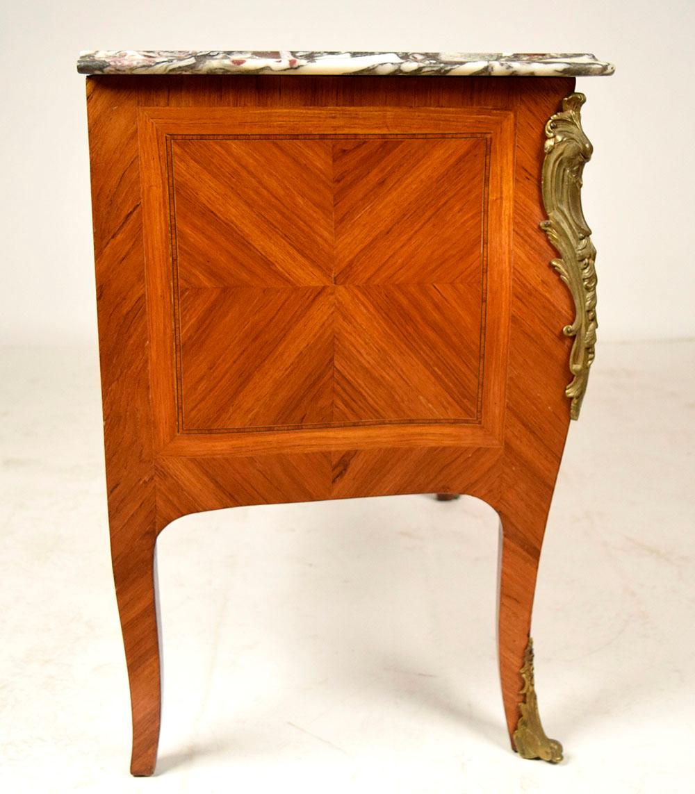 Brass French Louis XV Inlaid Chest of Drawers