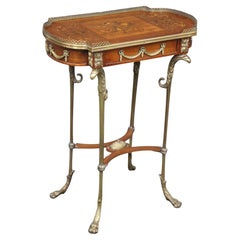 French Inlaid Louis XV Eagle Head Musical Instruments Inlaid End Table
