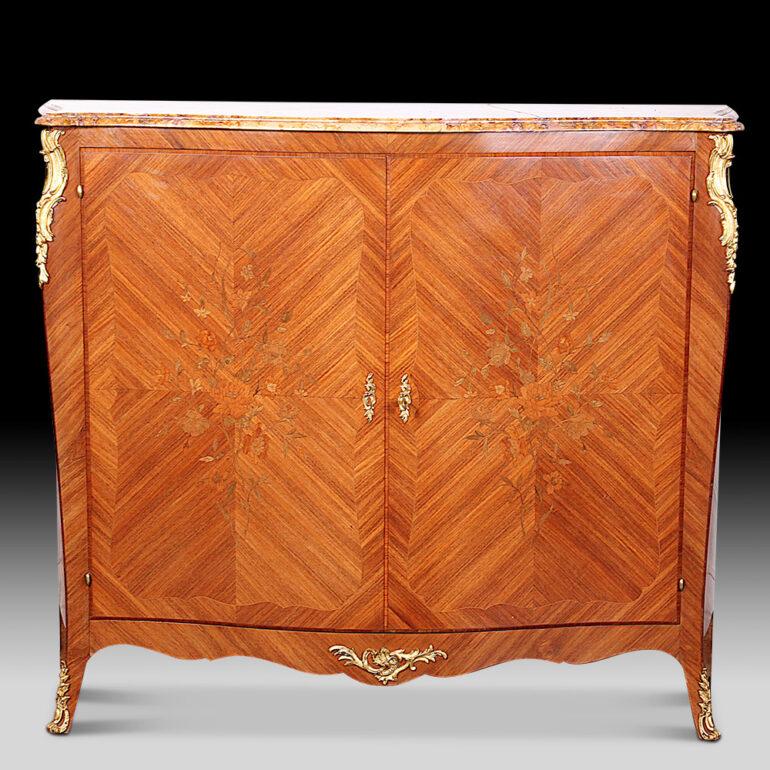 French Inlaid Louis XV Style Marble Top Cabinet  5