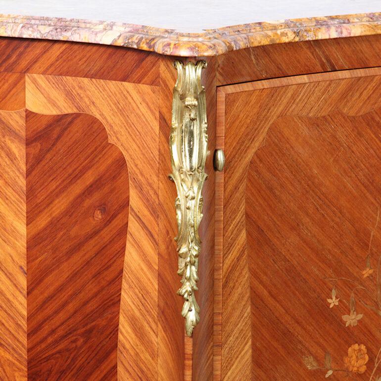 French Inlaid Louis XV Style Marble Top Cabinet  In Good Condition In Vancouver, British Columbia