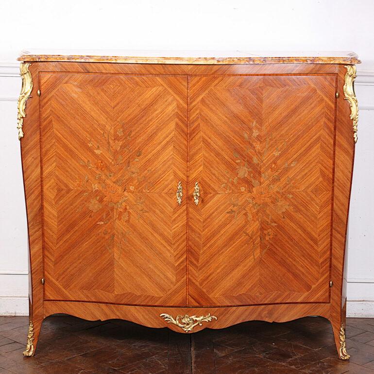 French Inlaid Louis XV Style Marble Top Cabinet  4