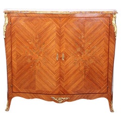French Inlaid Louis XV Style Marble Top Cabinet