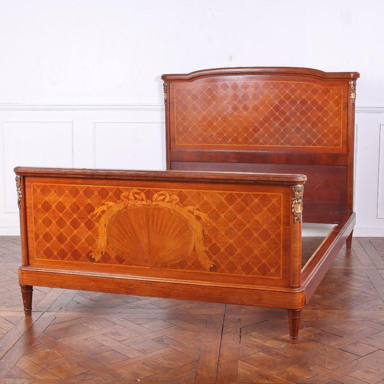 French Inlaid Louis XVI Queen Size Bed In Good Condition In Vancouver, British Columbia