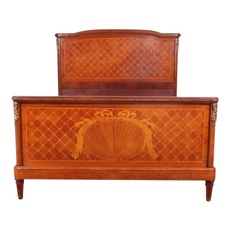 French Inlaid Louis XVI Queen Size Bed