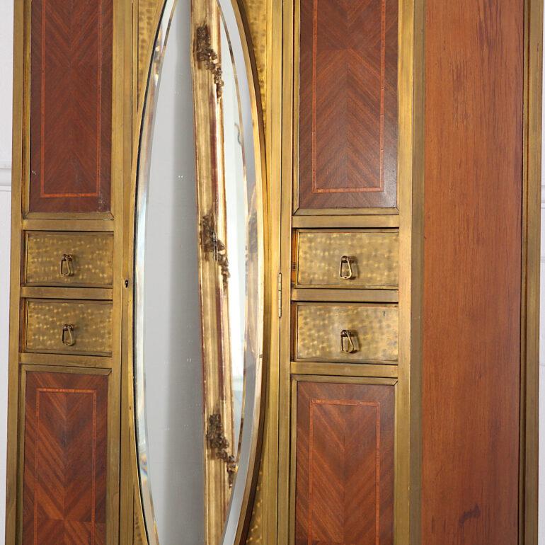 Edwardian French Inlaid Mahogany and Brass Bound Fitted Cabinet