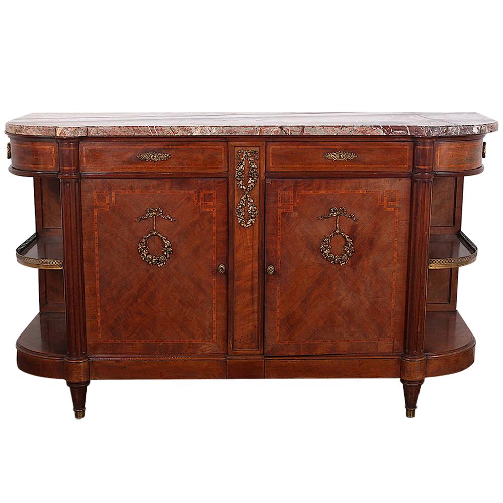 French Inlaid Mahogany Louis XVI Buffet Sideboard