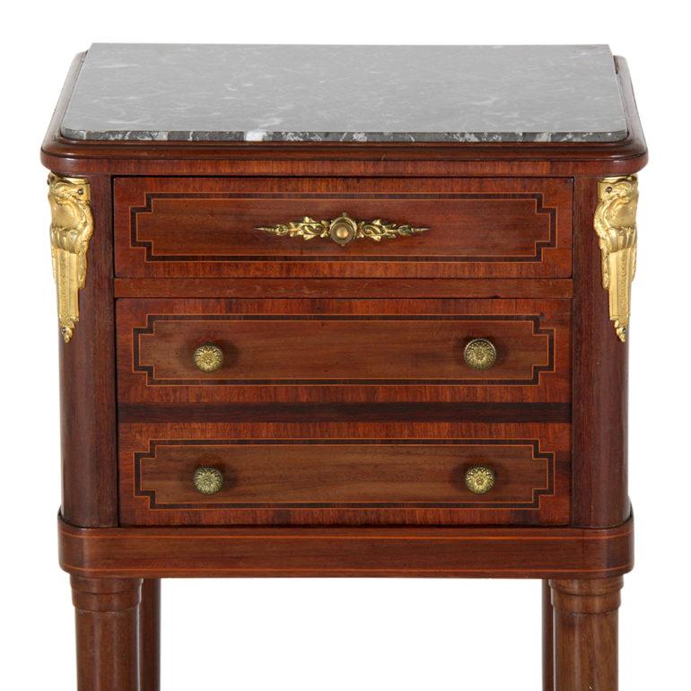 French inlaid mahogany marble-top Louis XVI-style nightstand, circa 1880.



   