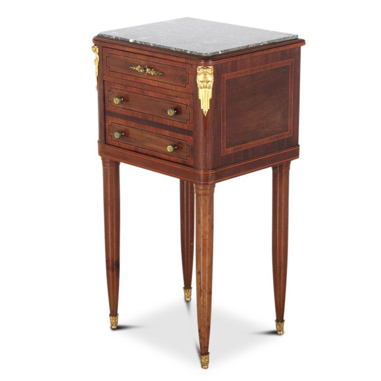 Inlay French Inlaid Mahogany Marble-Top Louis XVI-Style Nightstand