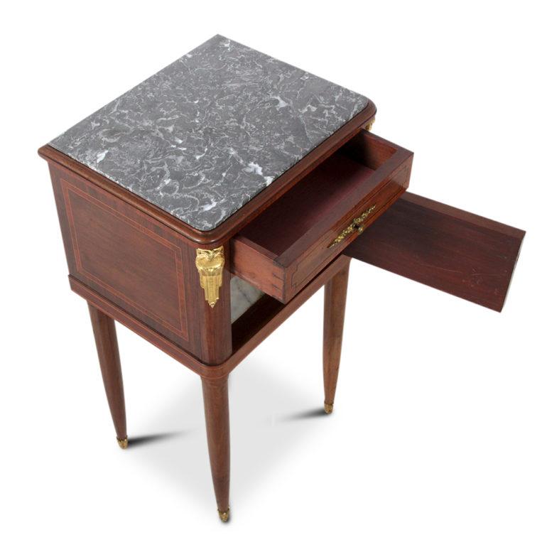 19th Century French Inlaid Mahogany Marble-Top Louis XVI-Style Nightstand