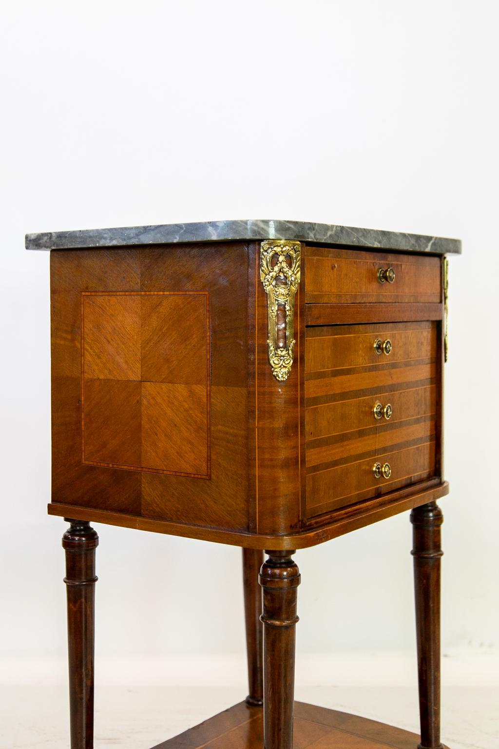 French Inlaid Marble-Top Nightstand For Sale 4