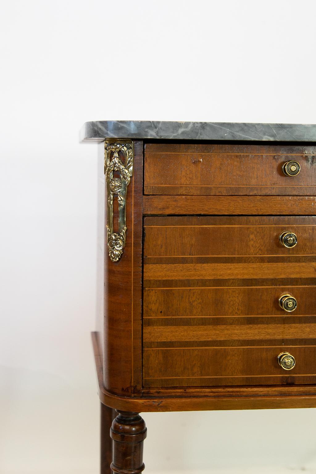 Inlay French Inlaid Marble-Top Nightstand For Sale