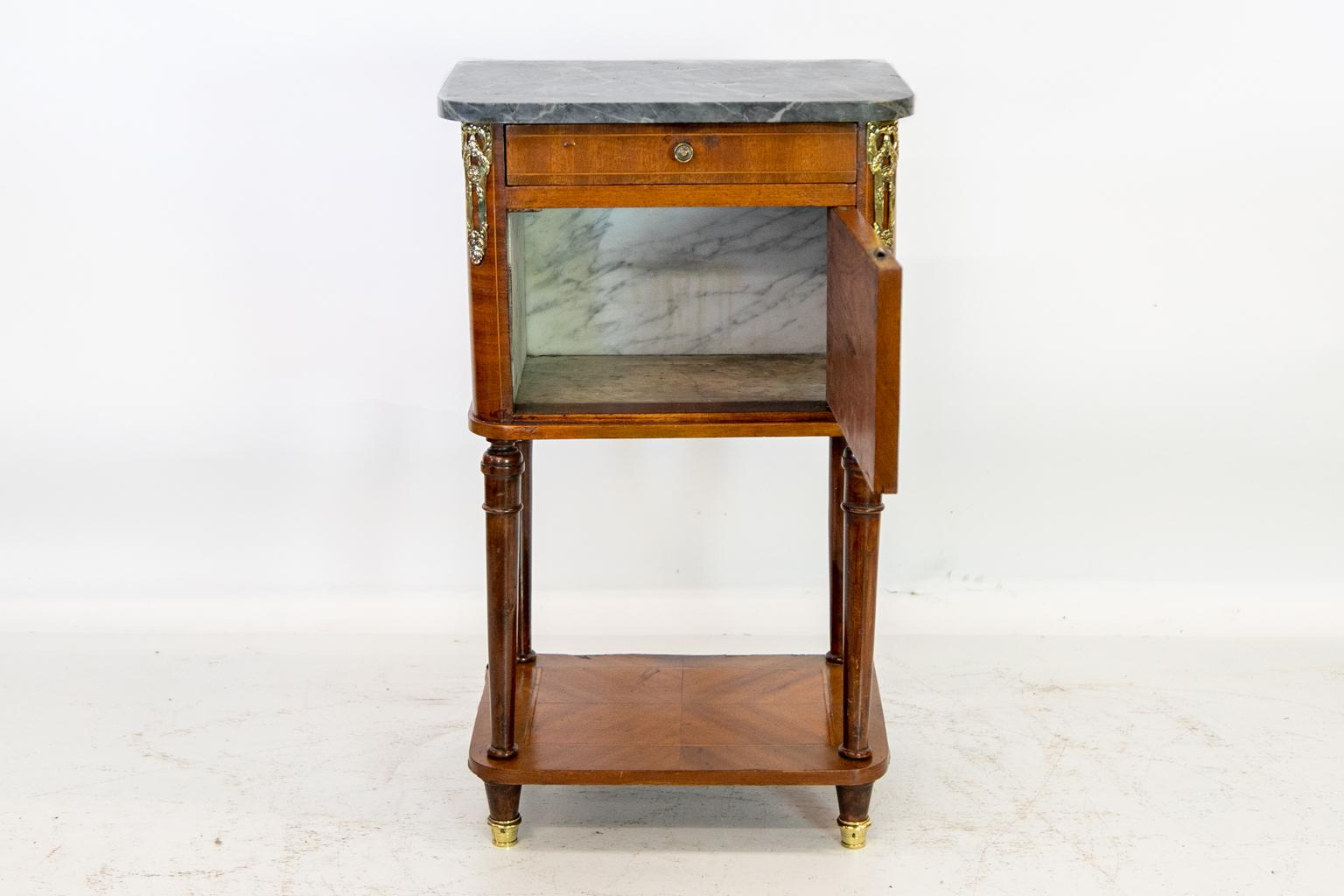 French Inlaid Marble-Top Nightstand 1