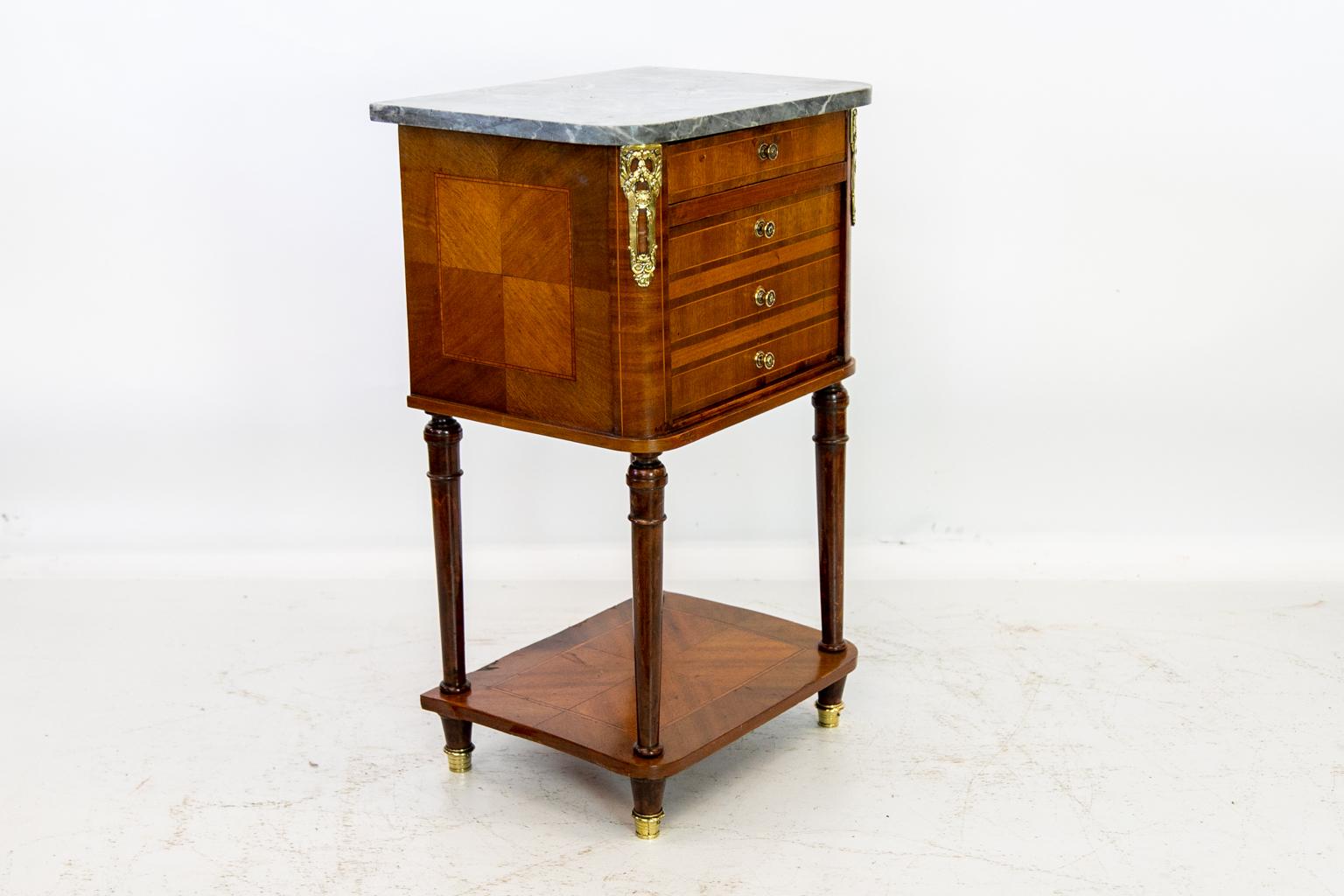 French Inlaid Marble-Top Nightstand 3