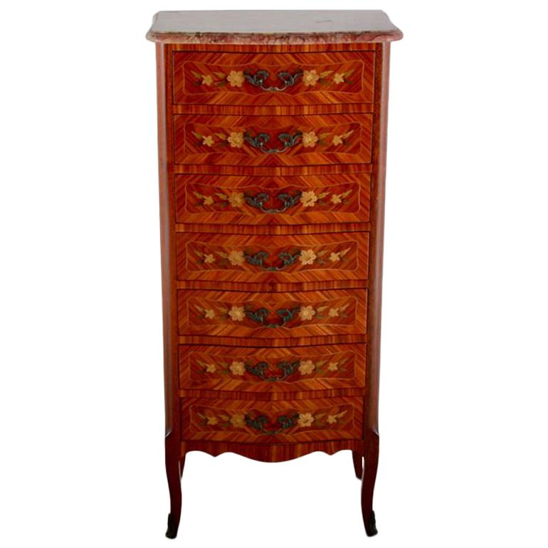 French Inlaid Marble-Top Semainier