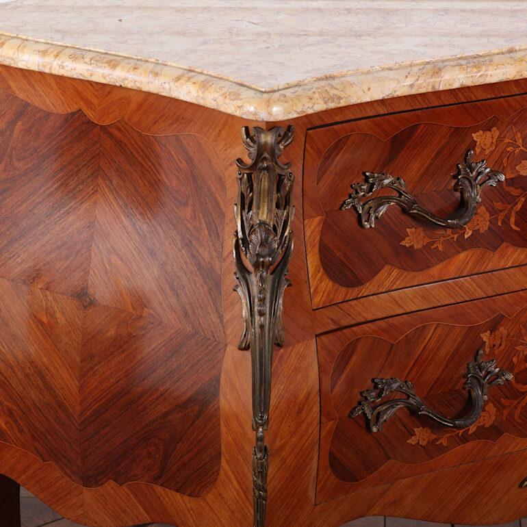 French Inlaid Marquetry Kingwood Bombe Commode with Marble Top 5