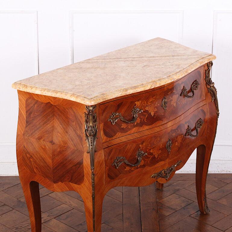 French Inlaid Marquetry Kingwood Bombe Commode with Marble Top 7