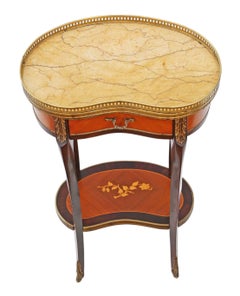 French Inlaid Marquetry Marble Bedside Table