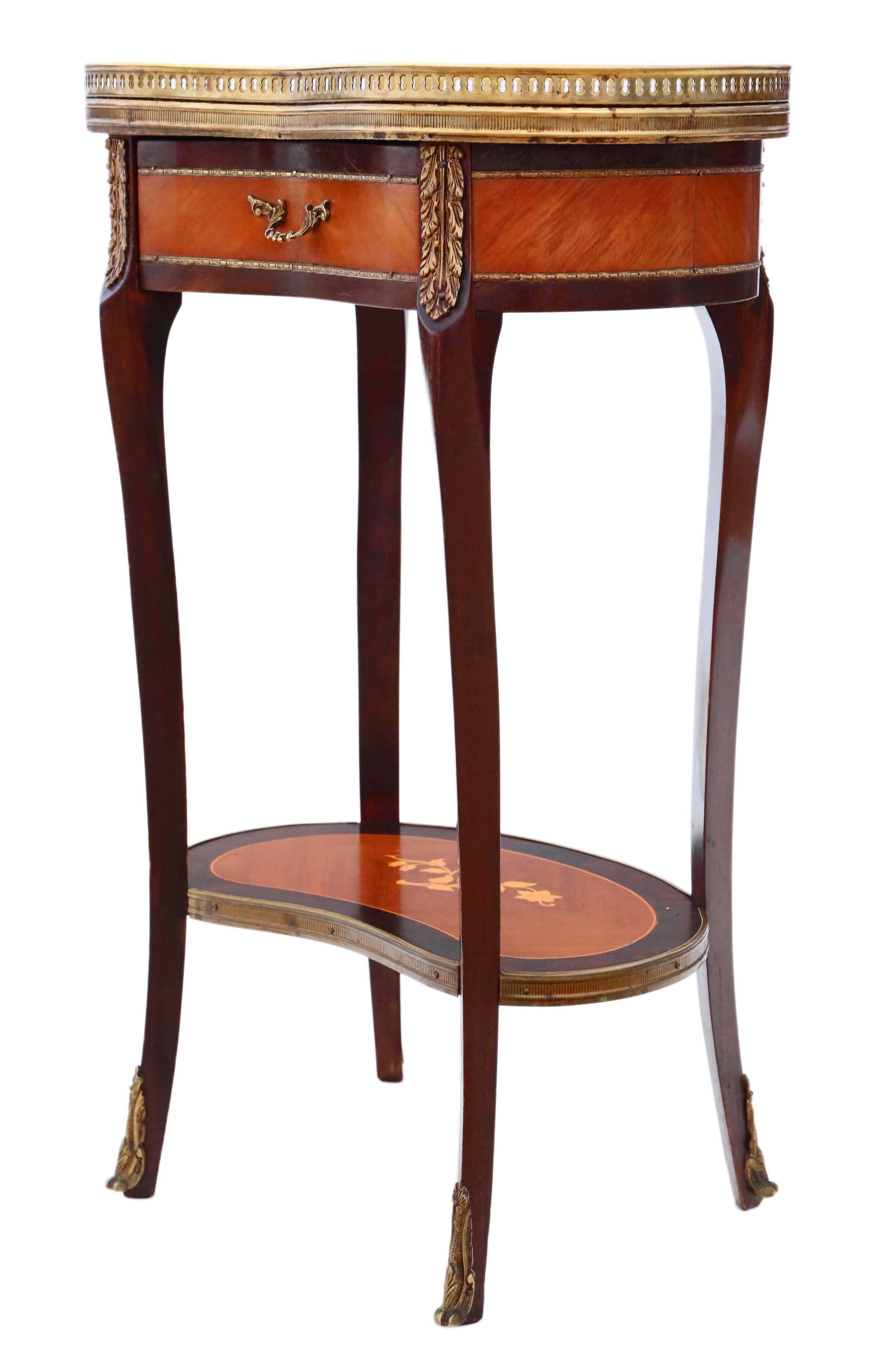 Early 20th Century French Inlaid Marquetry Marble Bedside Table