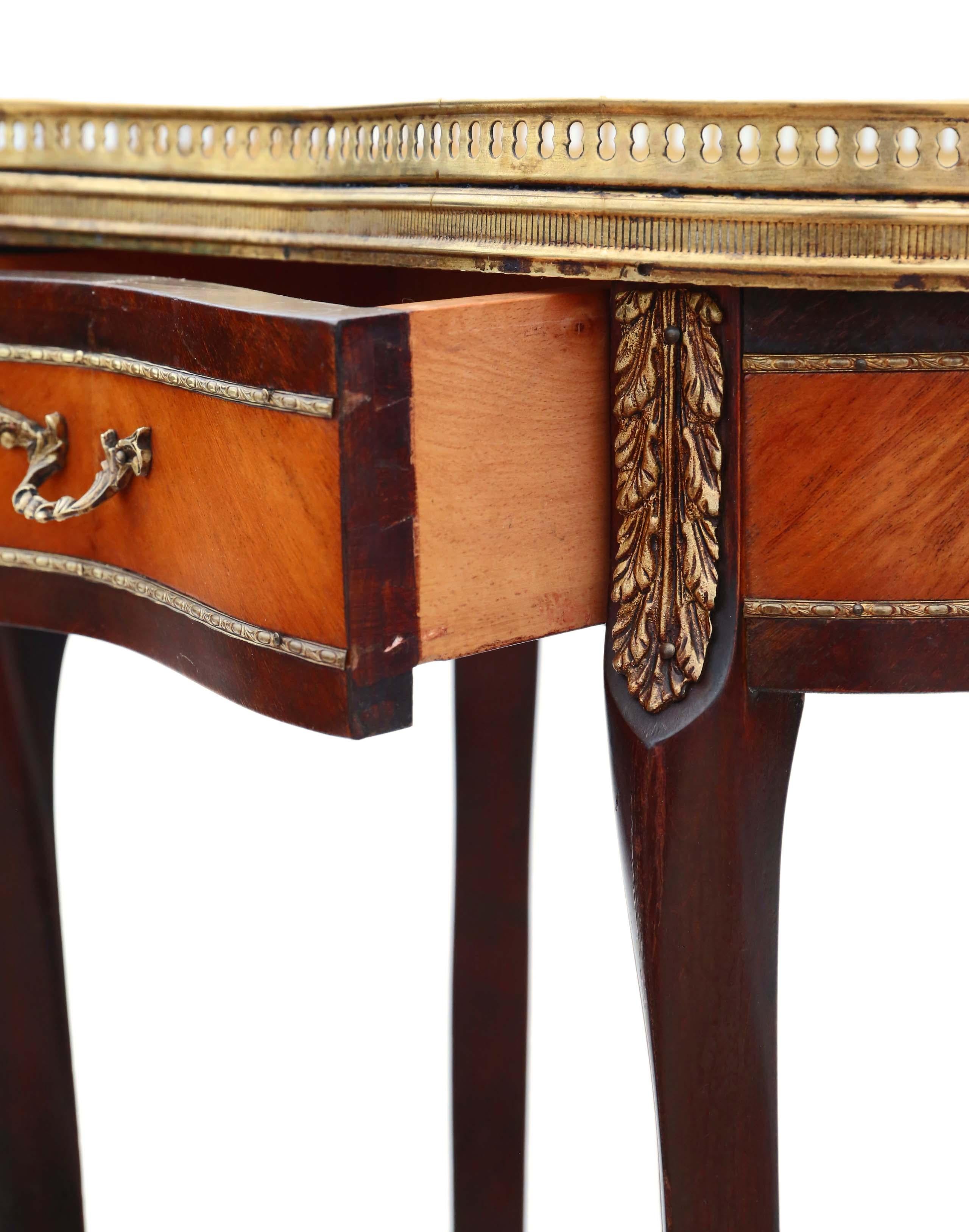 French Inlaid Marquetry Marble Bedside Table 1