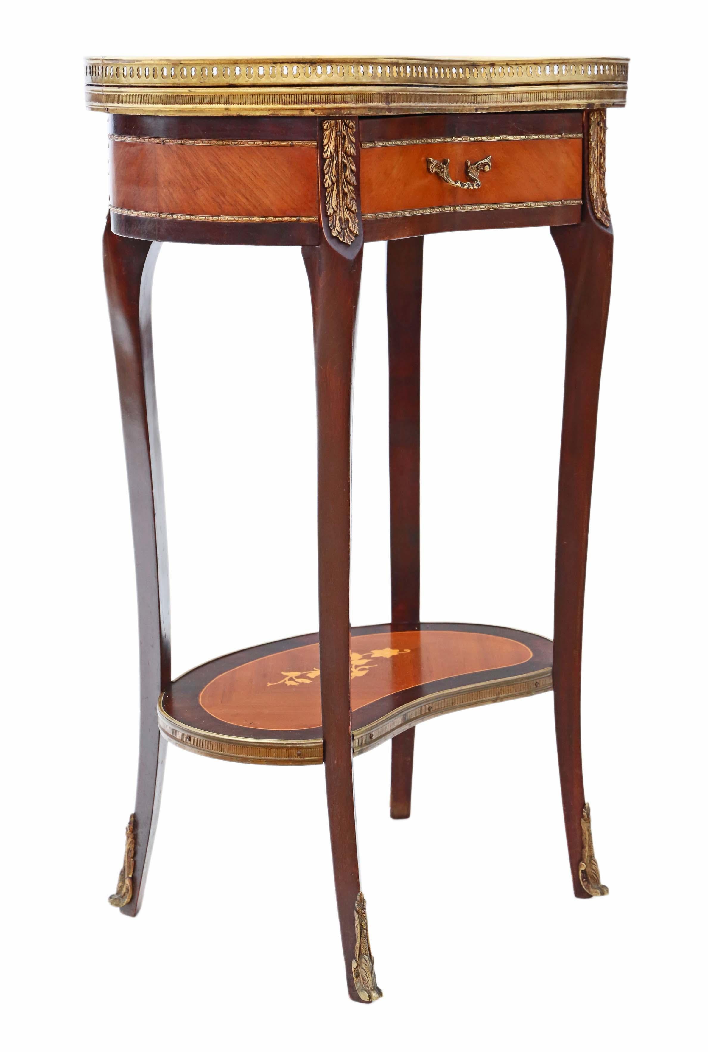 French Inlaid Marquetry Marble Bedside Table 2