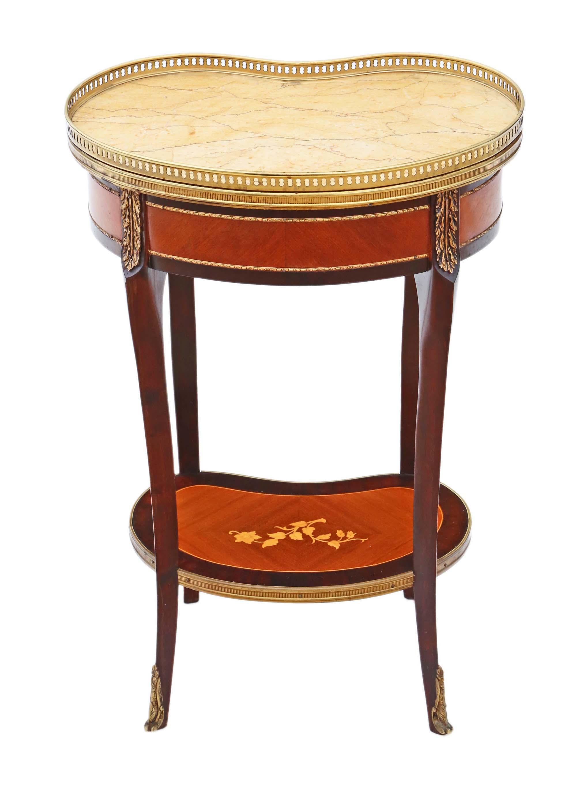 French Inlaid Marquetry Marble Bedside Table 3