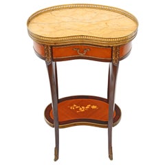 French Inlaid Marquetry Marble Bedside Table