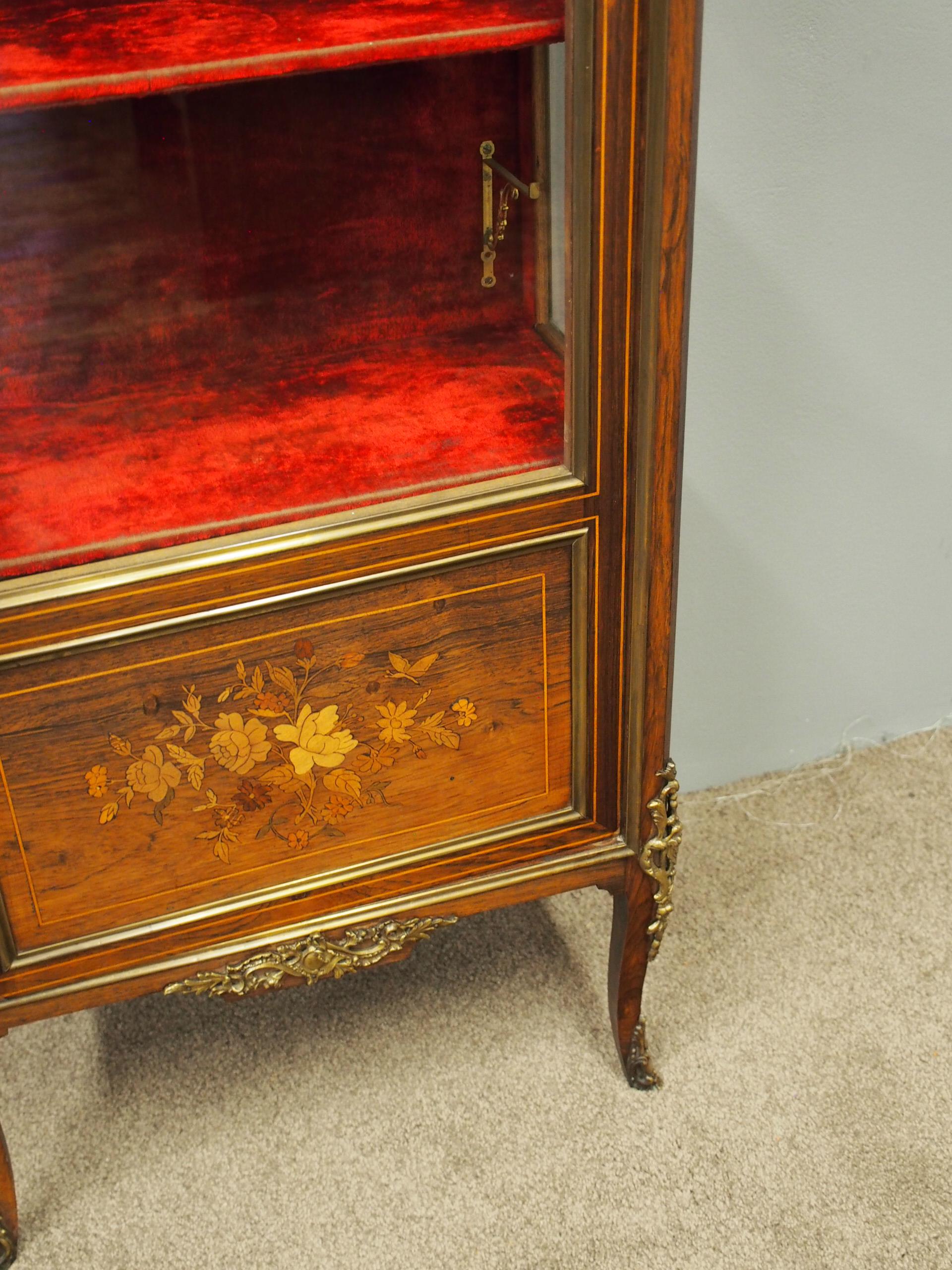 French Inlaid Marquetry Rosewood Display Cabinet 6
