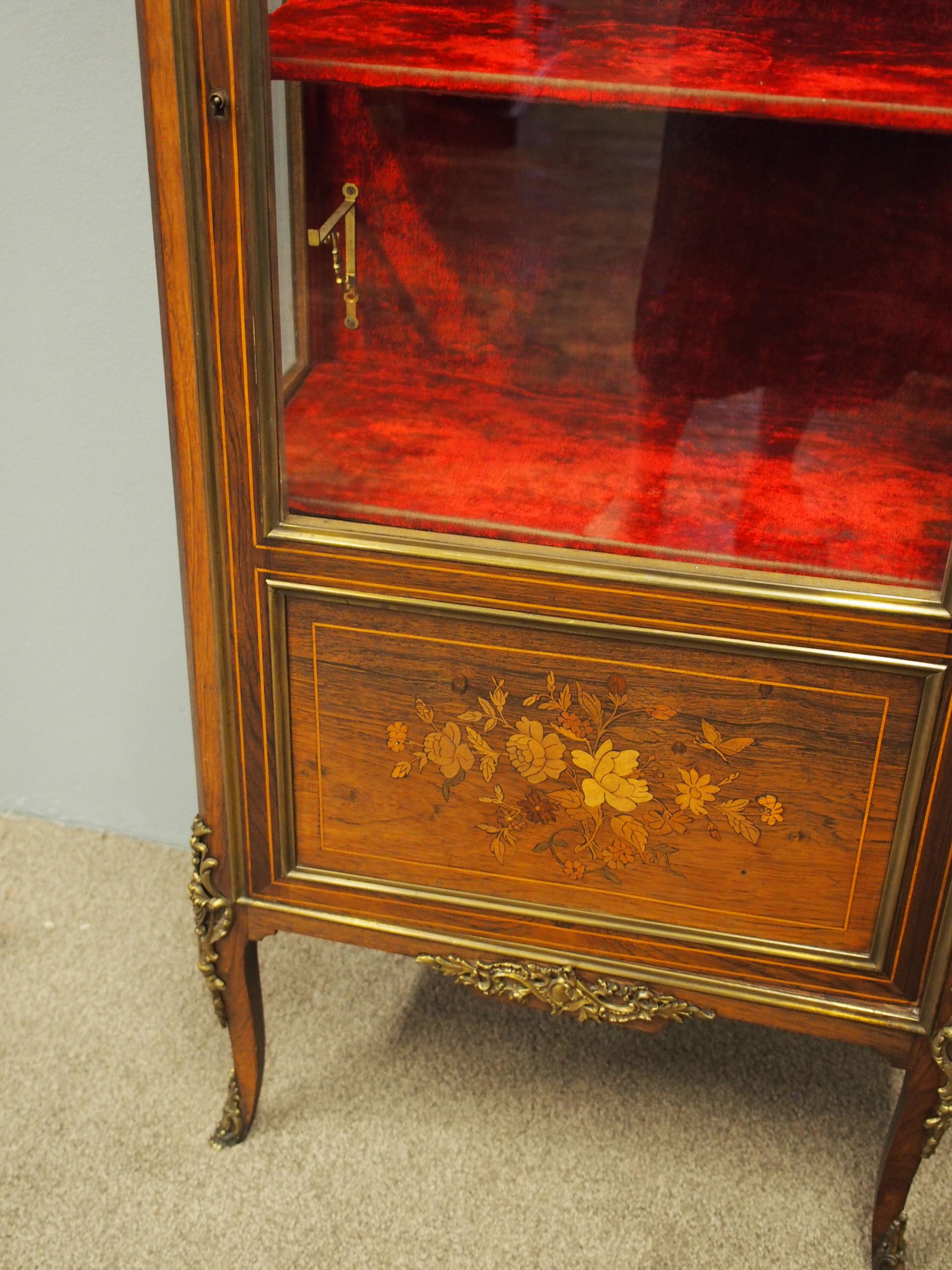 French Inlaid Marquetry Rosewood Display Cabinet 7
