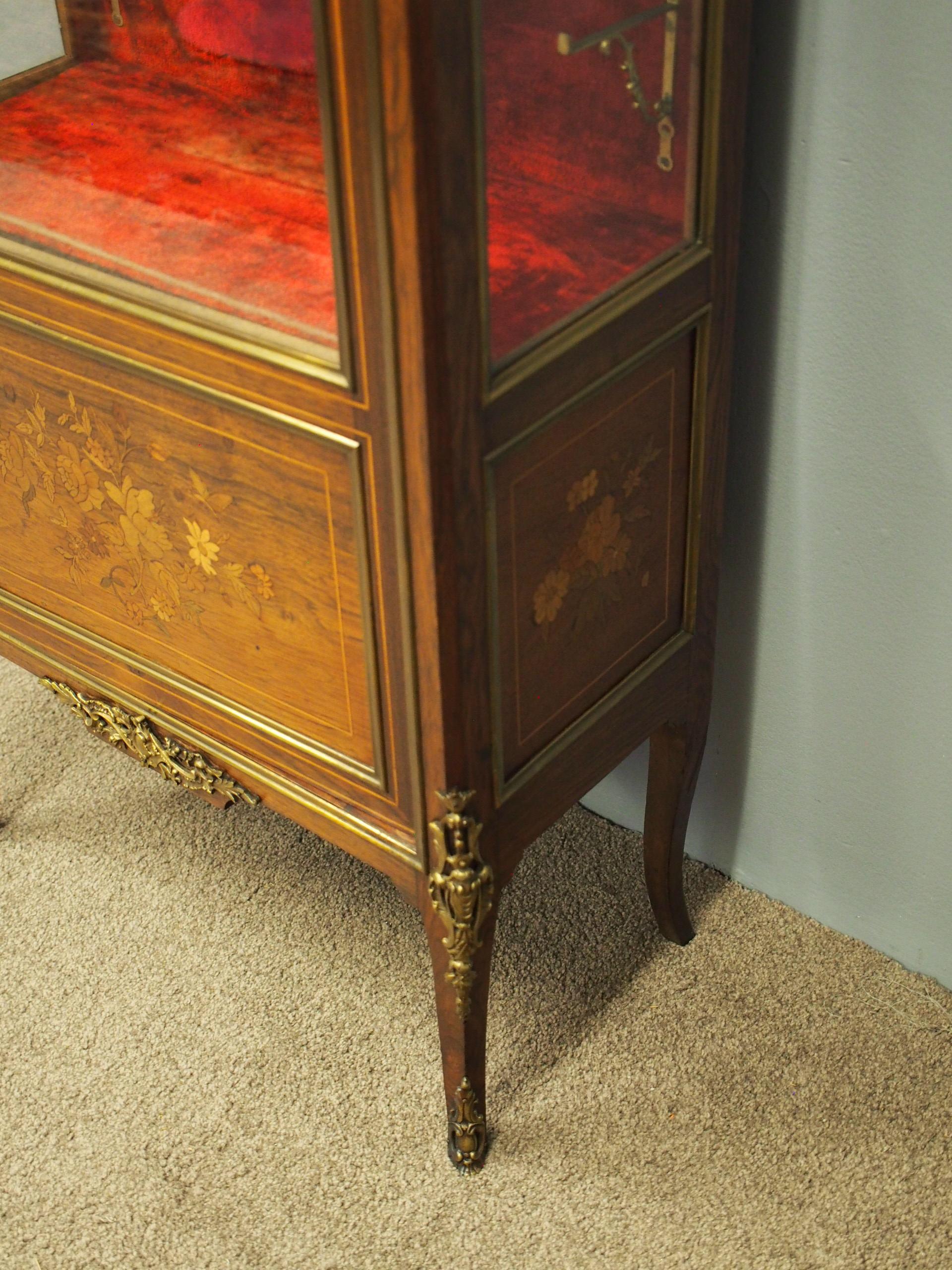 French Inlaid Marquetry Rosewood Display Cabinet 8