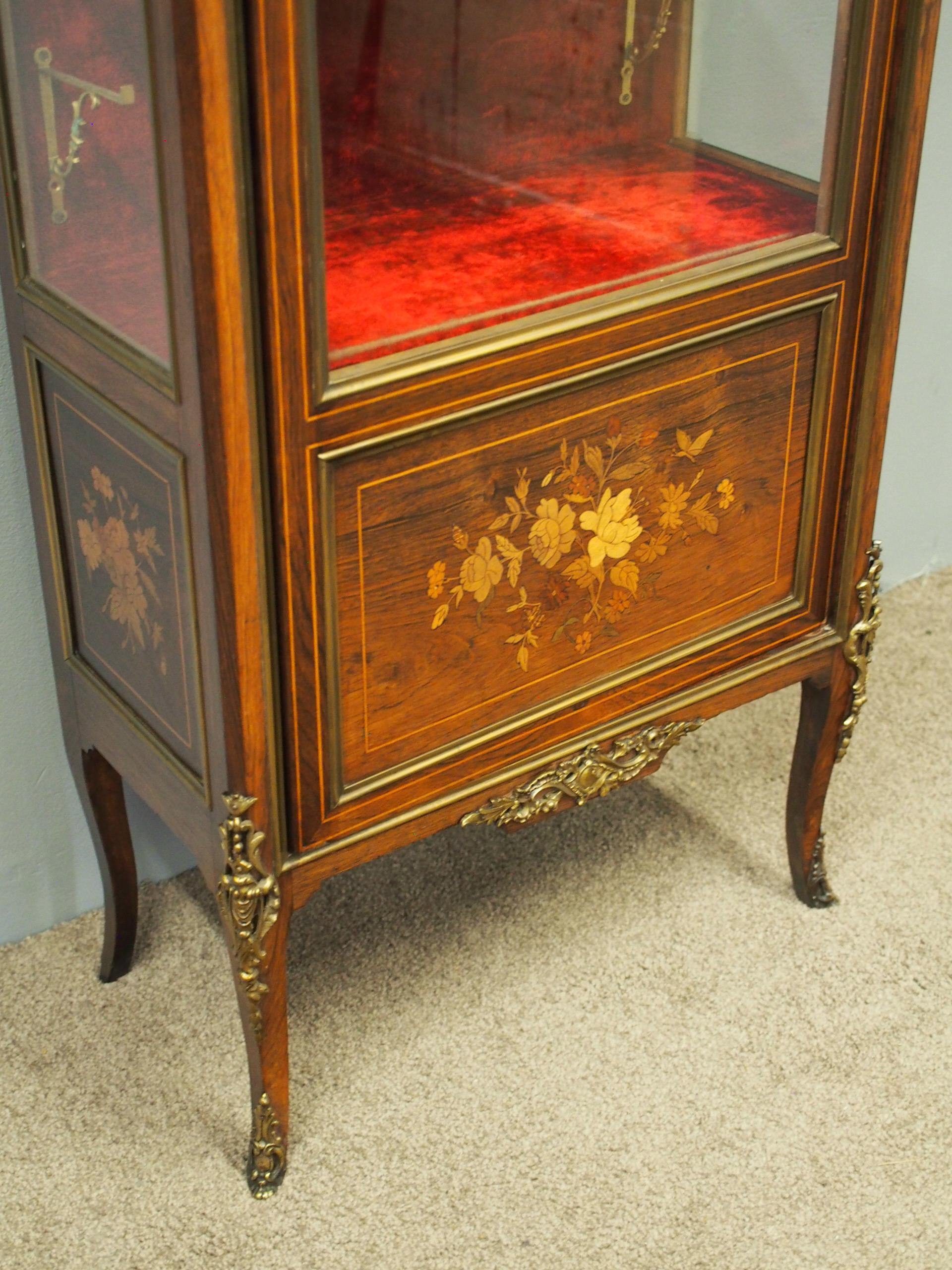 French Inlaid Marquetry Rosewood Display Cabinet 9