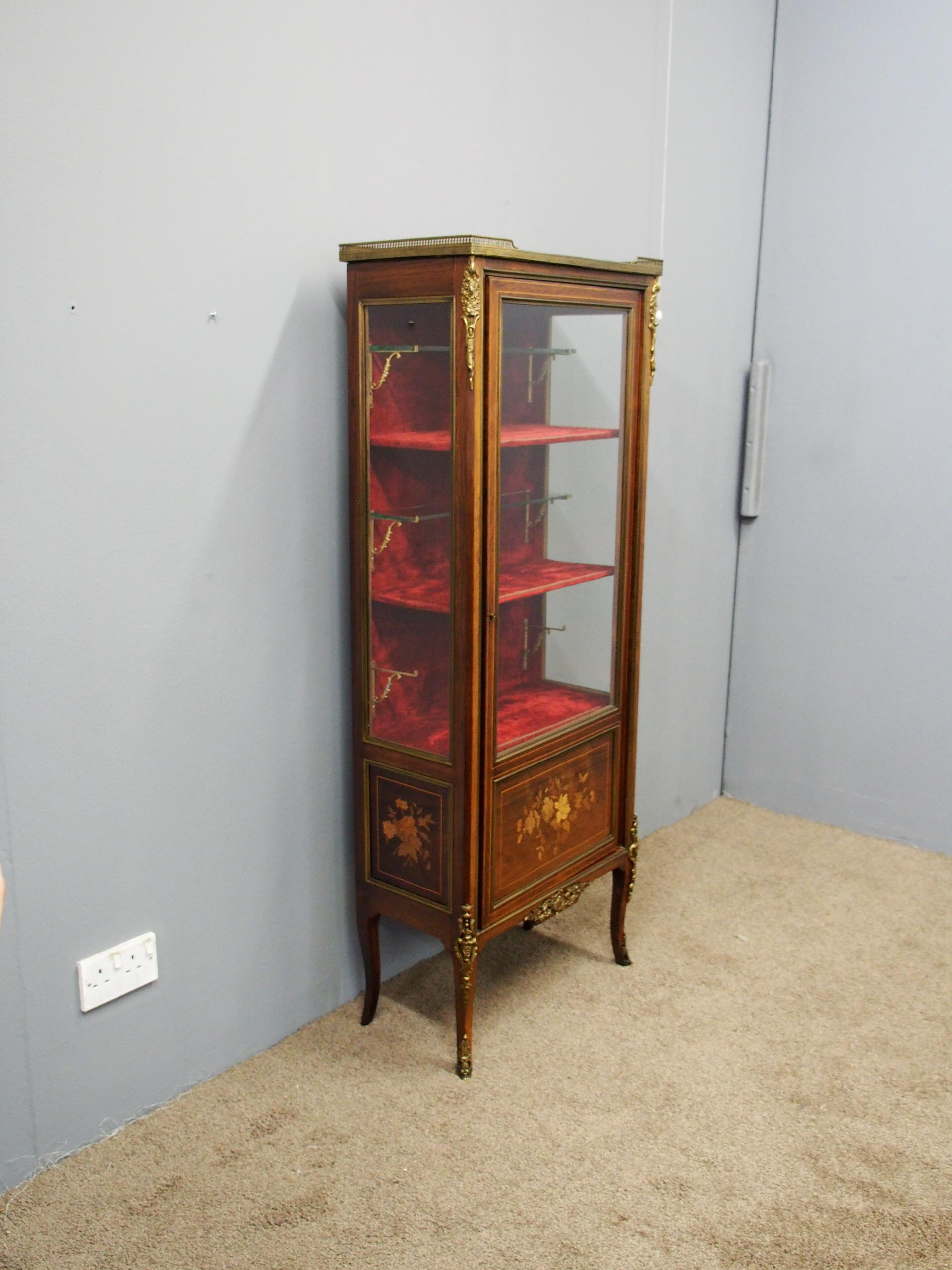 Late 19th Century French Inlaid Marquetry Rosewood Display Cabinet