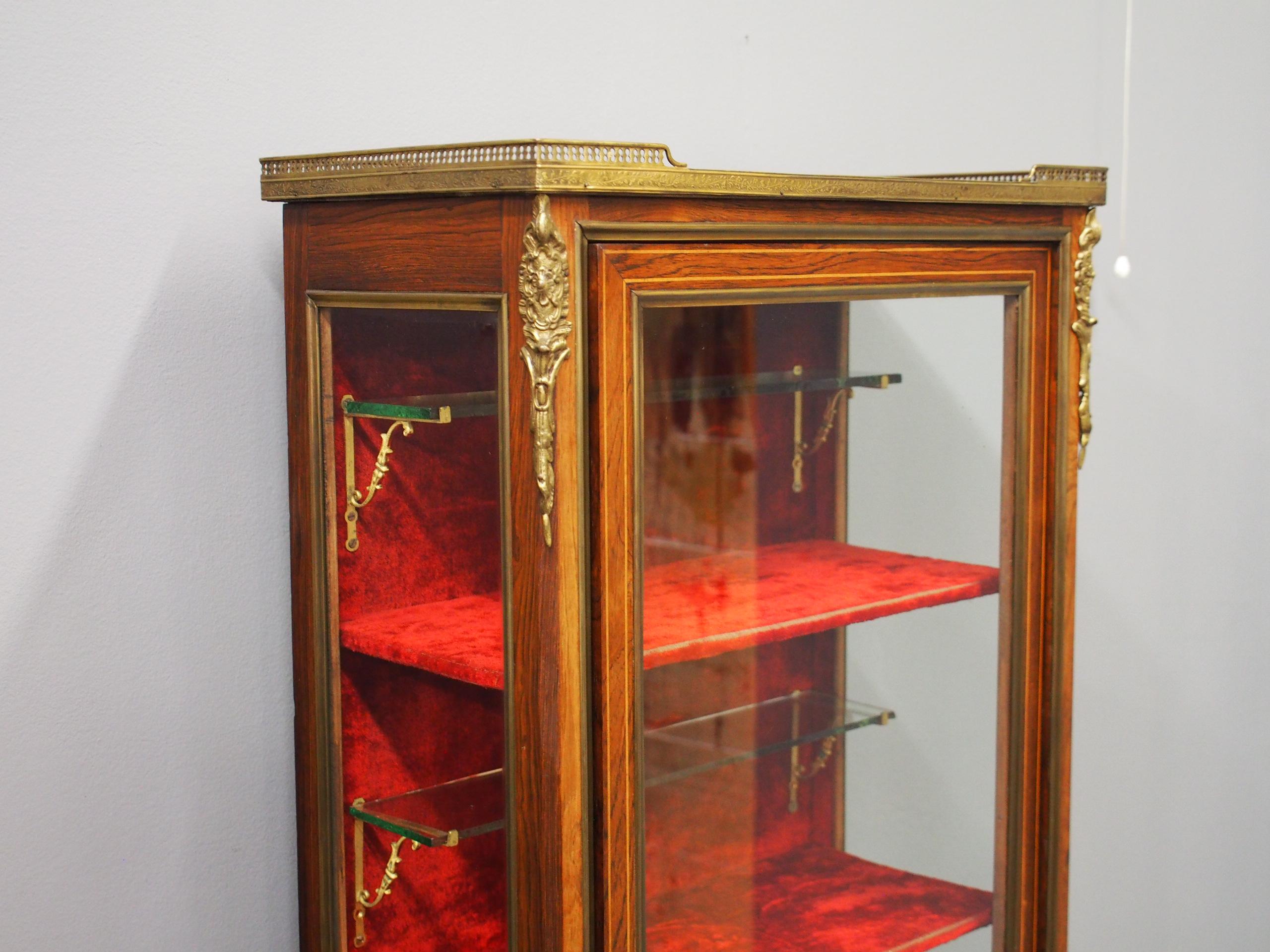 French Inlaid Marquetry Rosewood Display Cabinet 1